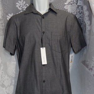 Calvin Klein Men's Woven Metallic Silver Button Up SMALL Fast Shipping NWT